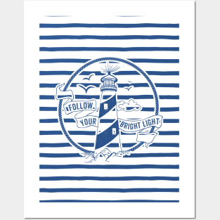 Navy lettering: Follow you light Posters and Art